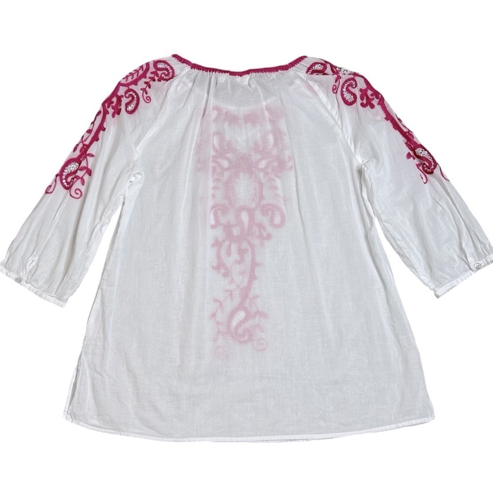 CHICO'S Anelle Blouse 3/4 sleeves Embroidered Embellished White Fuchsia Like new - Picture 12 of 16